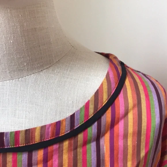 Boho Colorful Rainbow-Stripe Peplum Pom Pom Top Size M - Picture 3 of 6